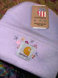 whimsy lavender handstitched/beaded beanie