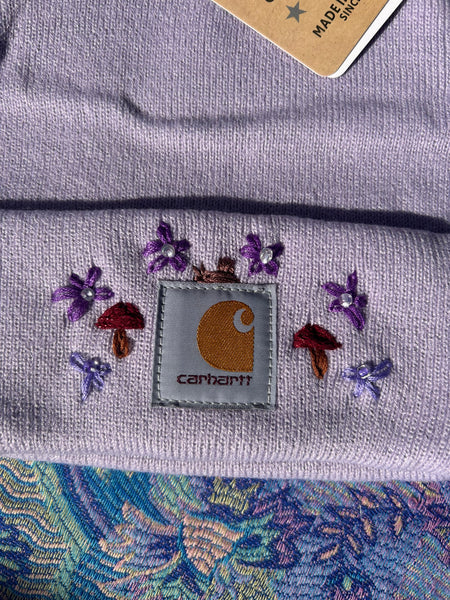 lavender embroidered beanie