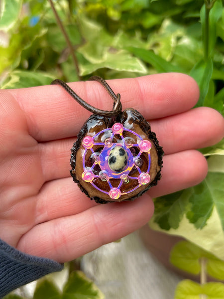 dalmatian jasper metatrons cube walnut pendant