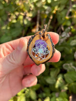 ‘leya’ silver seed of life purple petal walnut with opal