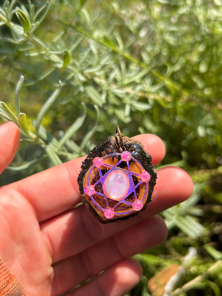 pink metatrons cube walnut with moonstone