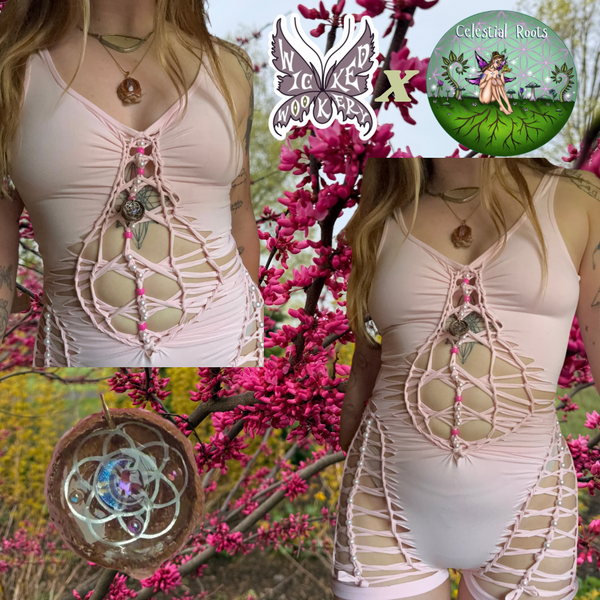 baby pink romper🌷size small-medium {wicked wookery X celestial roots}