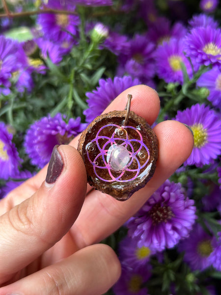 pink aura quartz seed of life pendant