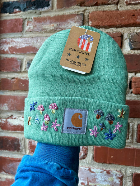 light teal hand-stitched beanie🫧